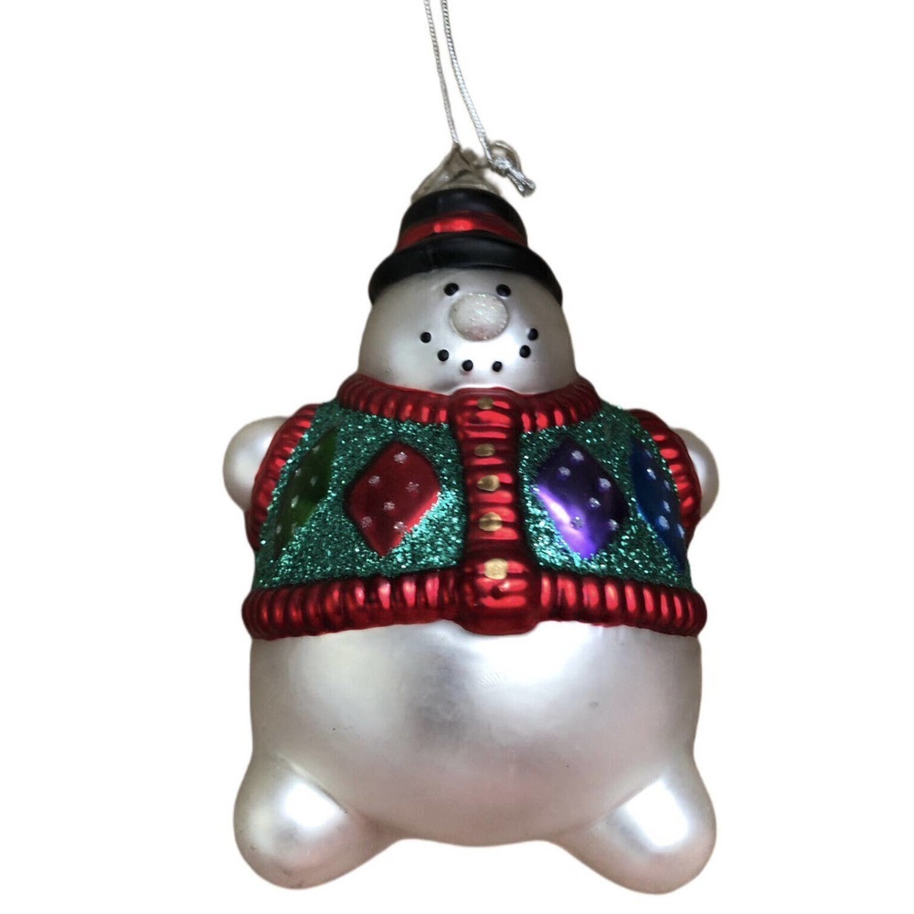 Department 56 Snowman With Sweater Mercury Glass Handpainted Ornament 5.5"